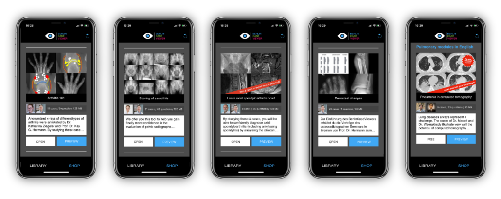 iPhones showing BerlinCaseViewer e-learning content